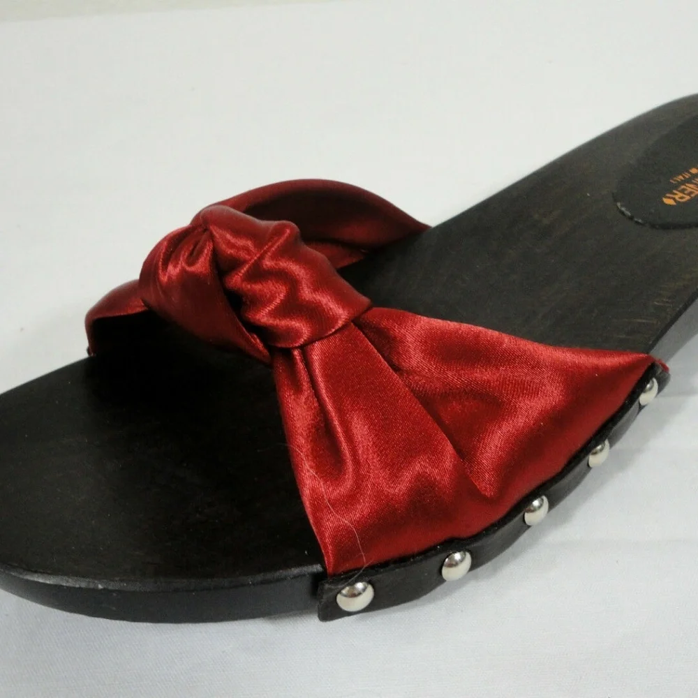 Red Studded Flat Slide Clog Sandals 8M
